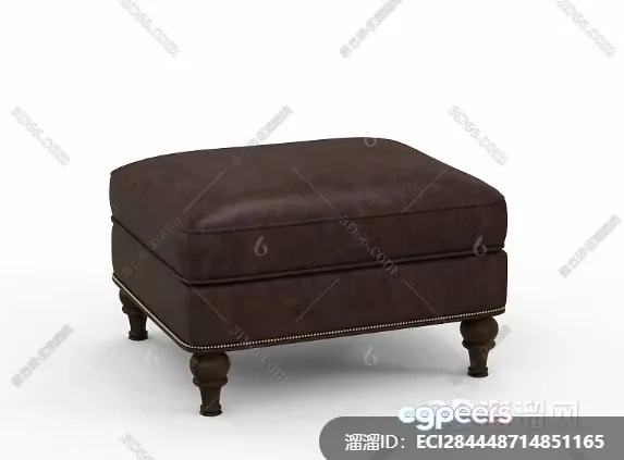 Brown Leather Ottoman 3D Model – 11031 – VRAY Render