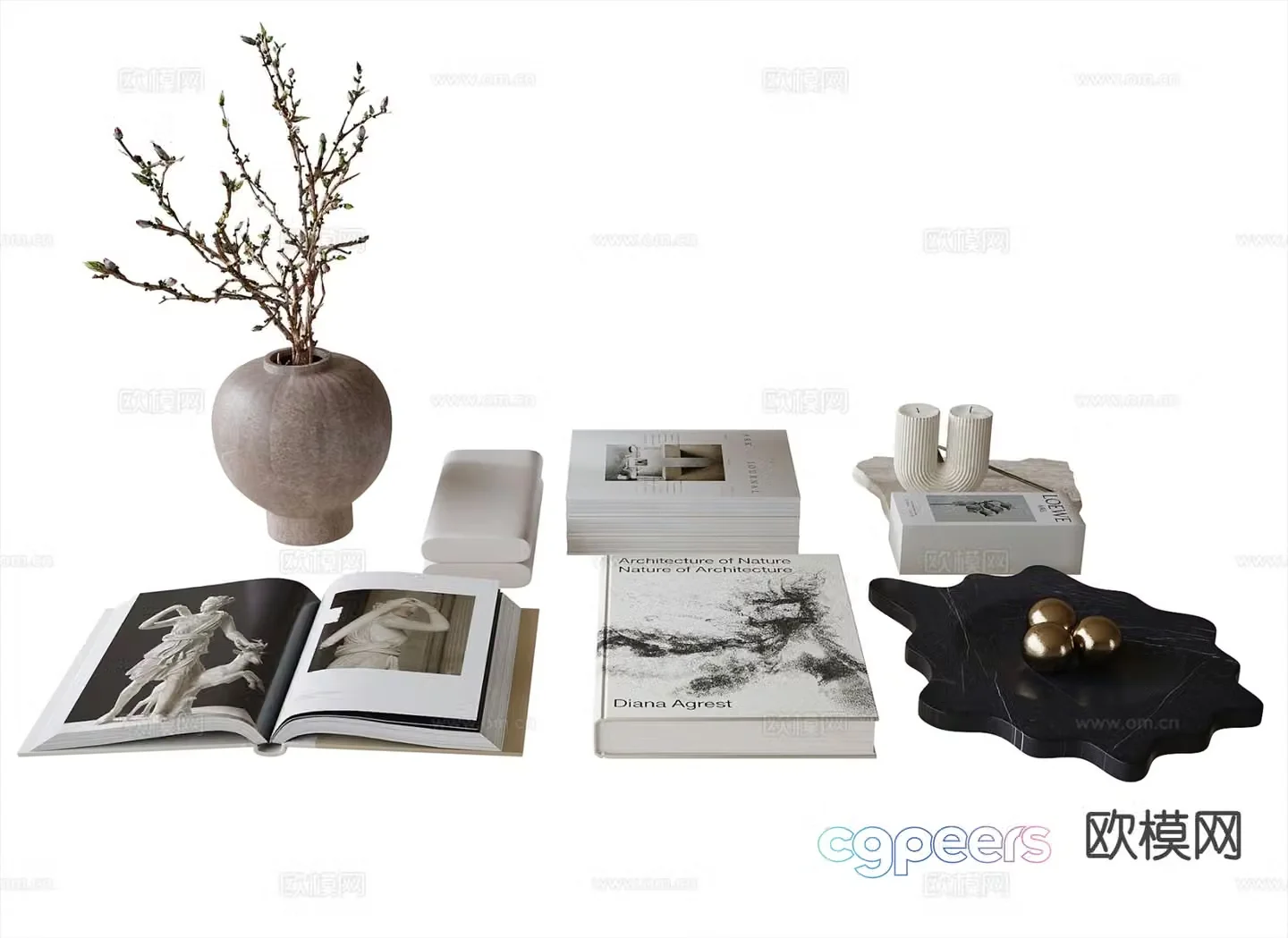 Modern tableware books vase 3d model