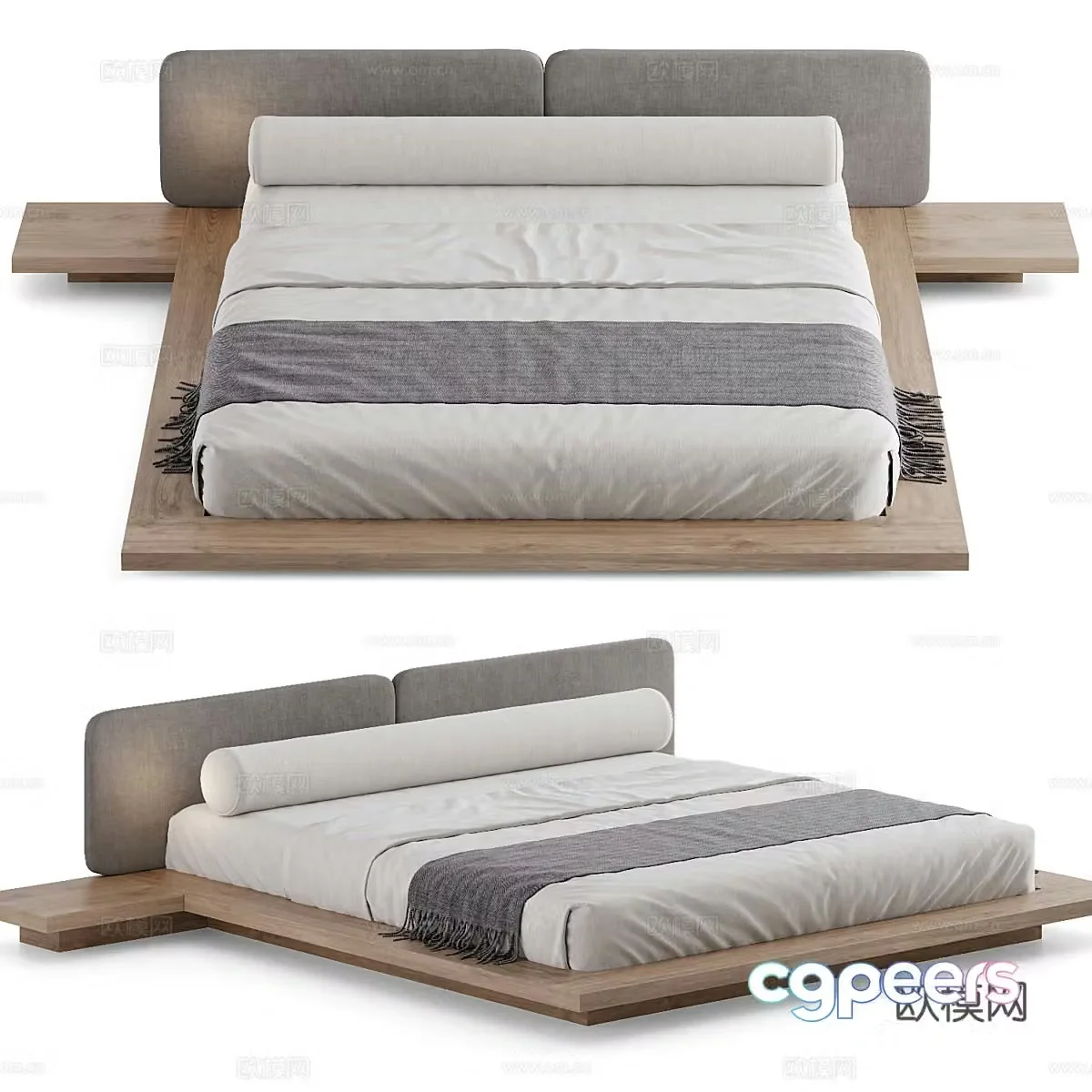 New Chinese style fabric double bed 3D model