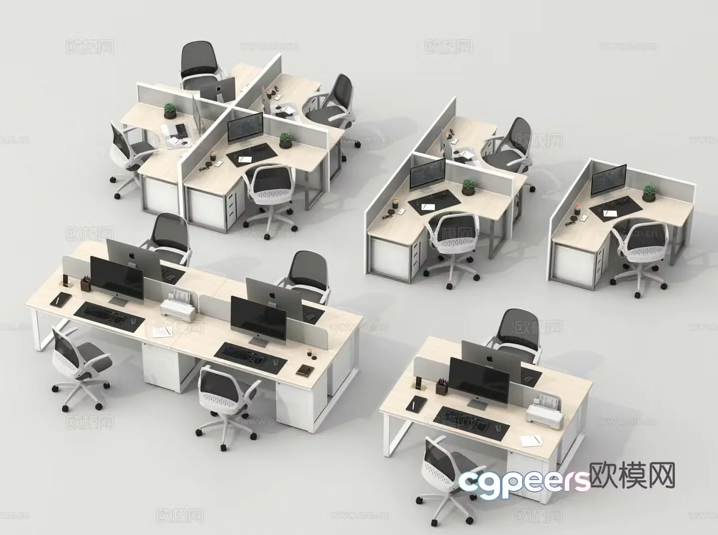 Office desk office chair employee workstation workbench office desk chair card desk table 3D model