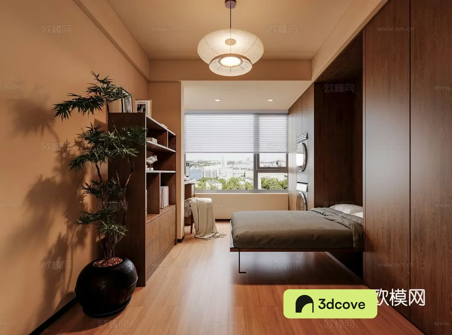 Middle-aged bedroom Study room Retro bedroom Folding bed Study room Desk Bookcase Dressing table 3D model