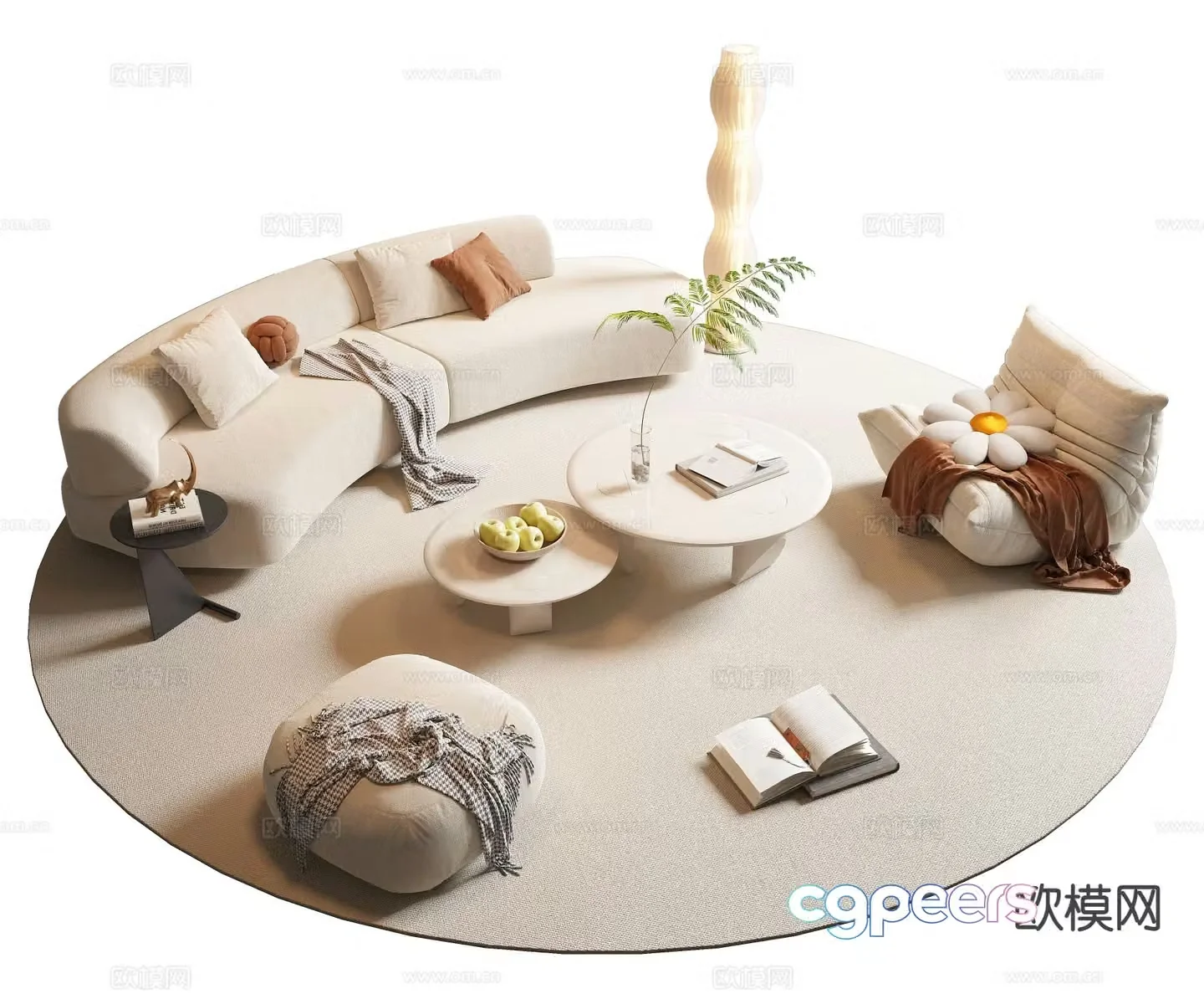 Cream style sofa combination 3d model