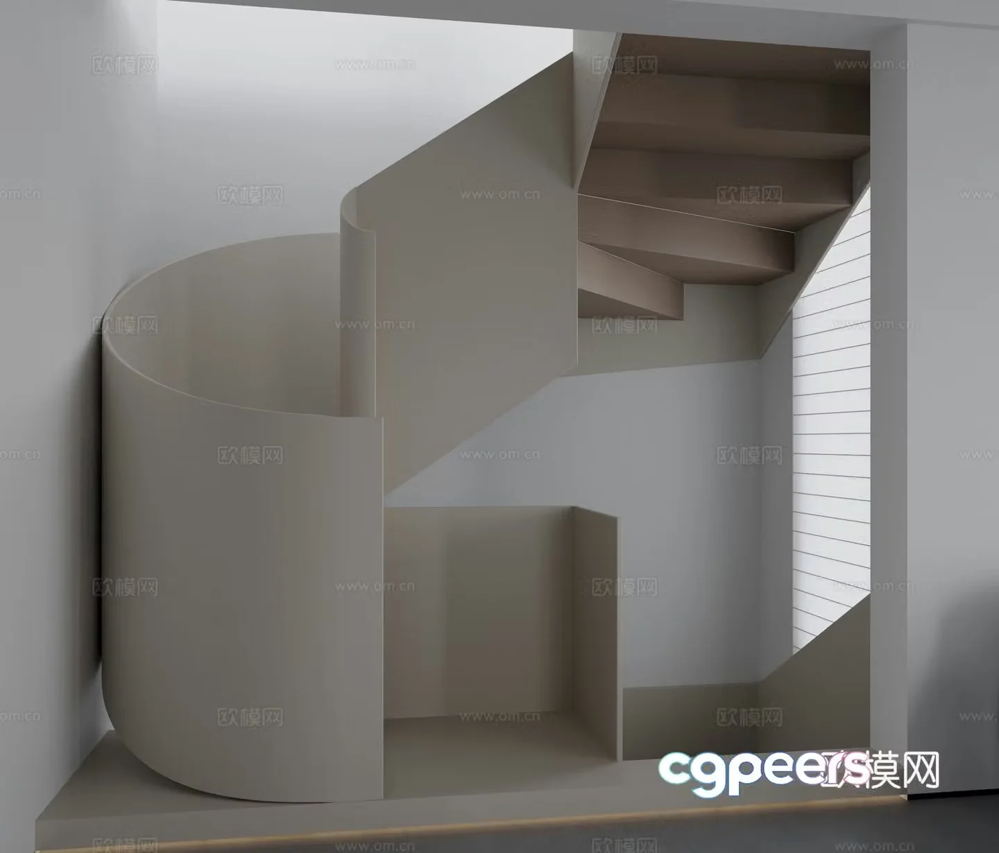 Modern Creamy Wind Spiral Stair 3D Model
