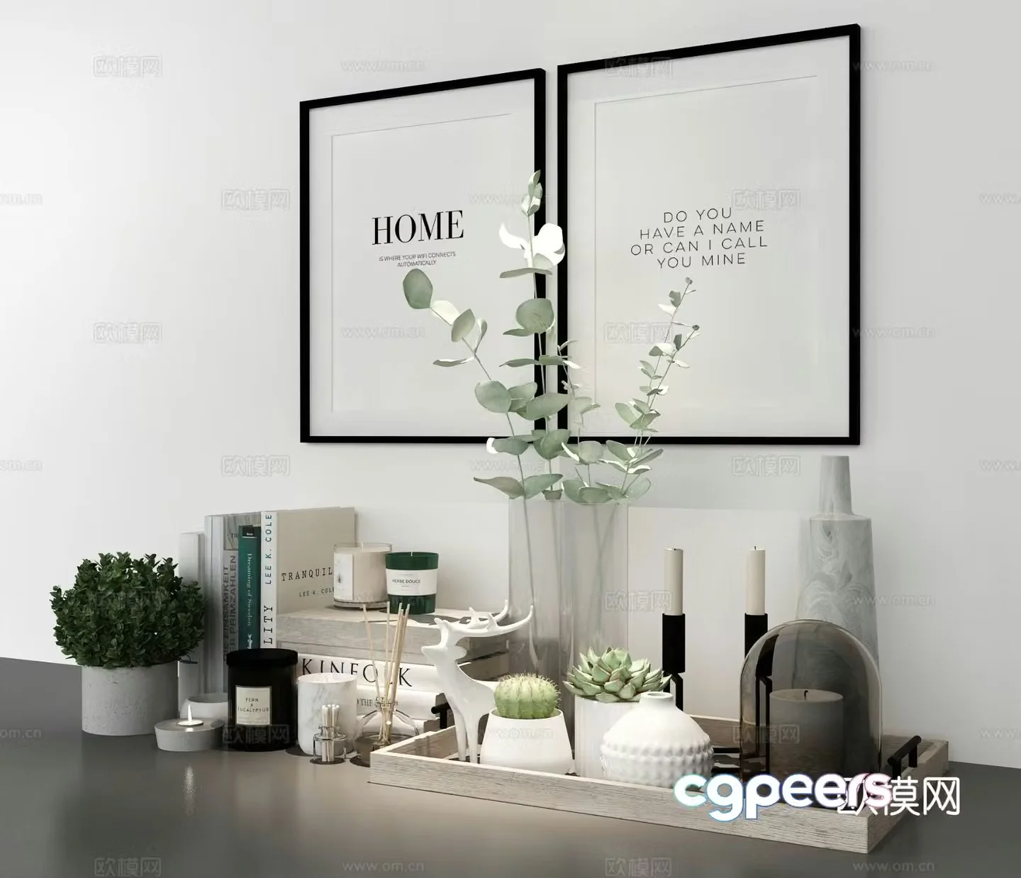 Nordic decorations ornaments trays books 3d model