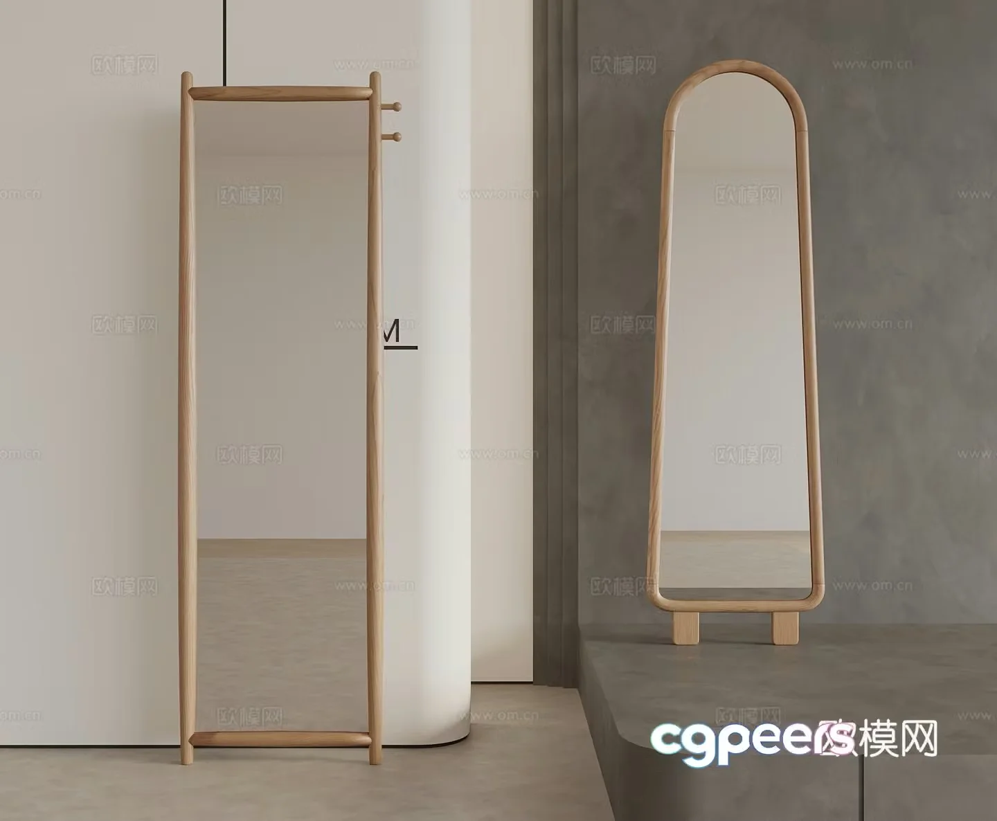 Solid wood dressing mirror floor-standing mirror 3d model