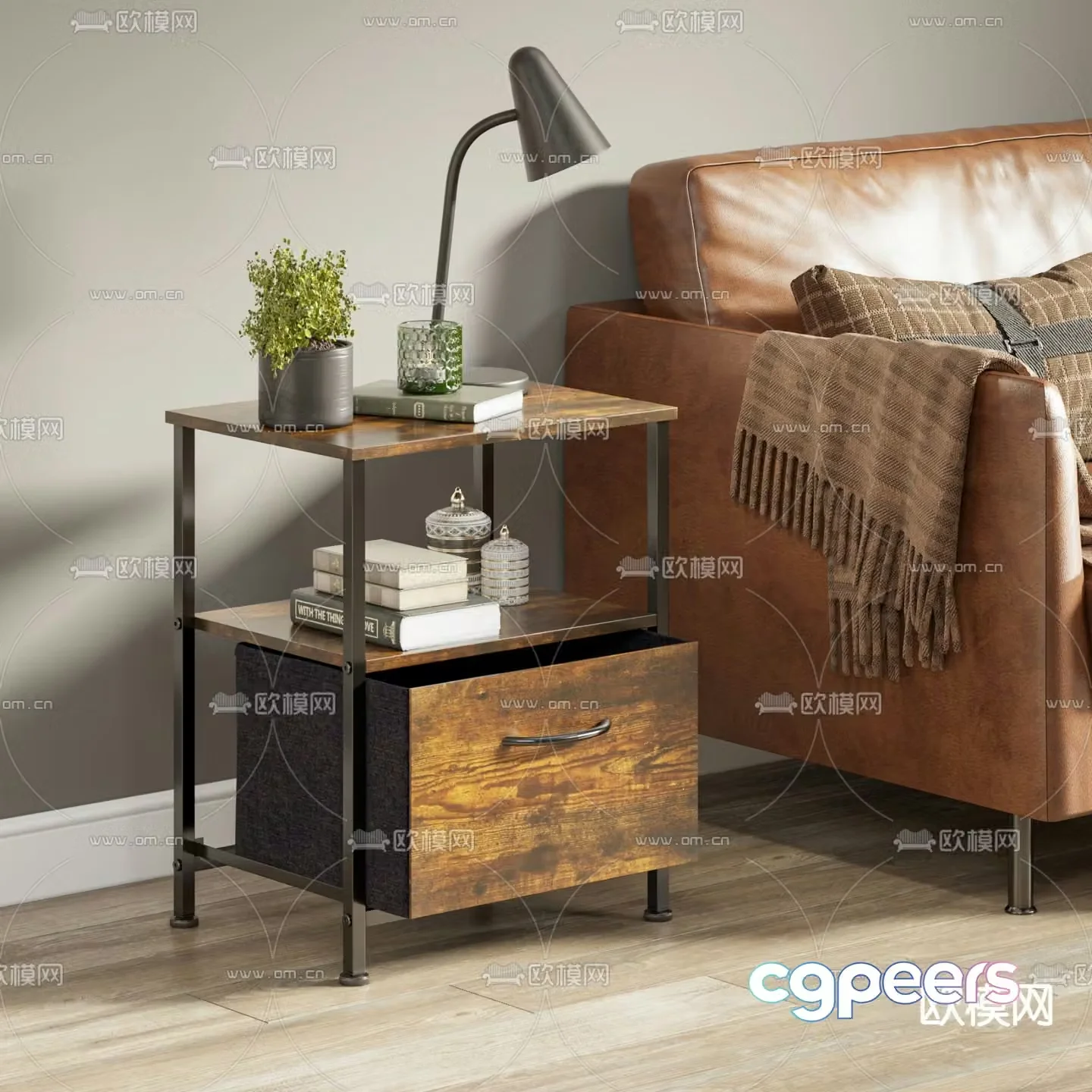 Industrial style bedside table 3d model