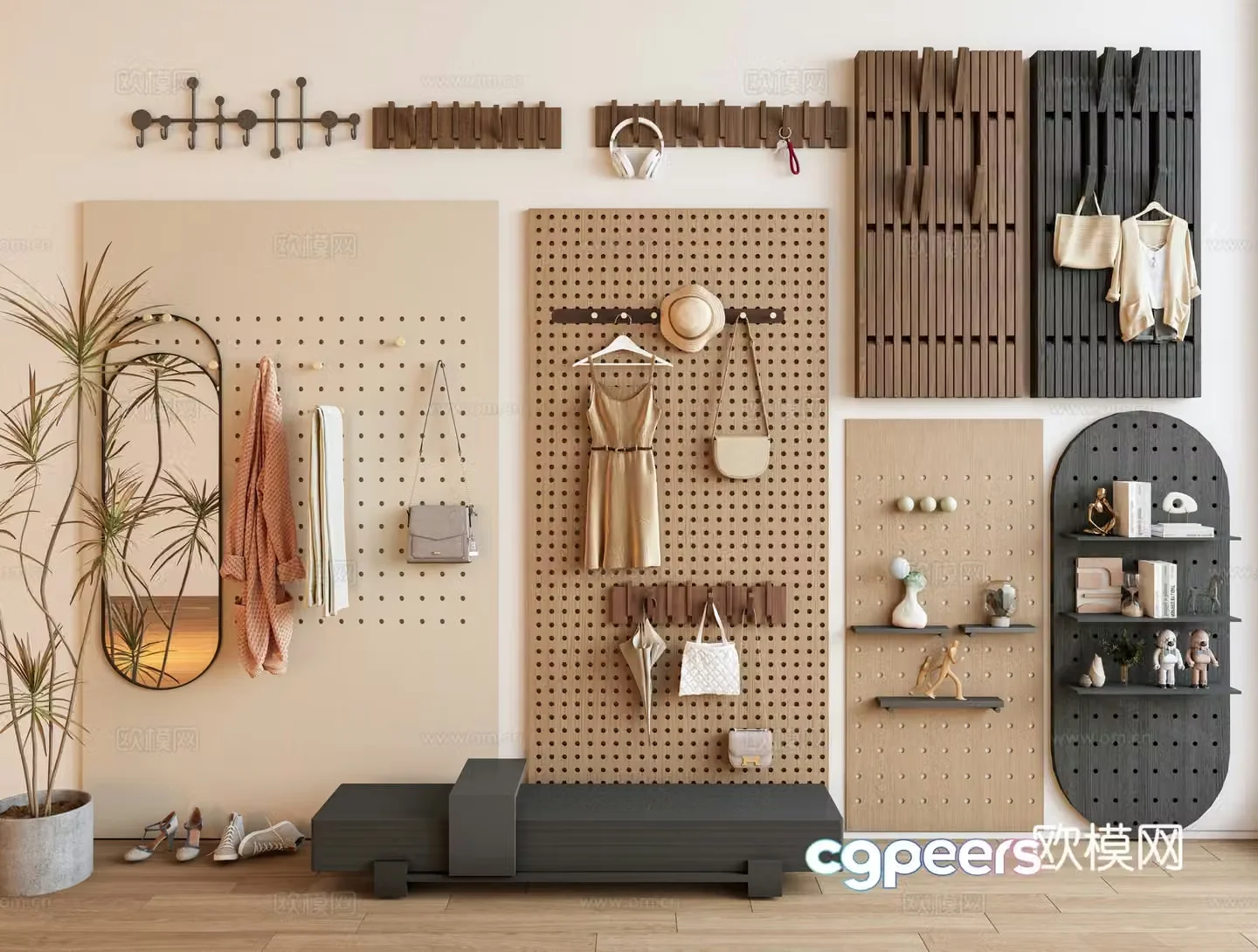 Hole board bookshelf clothes hook hat bag piano key clothes hook wall decoration pendant book 3d model