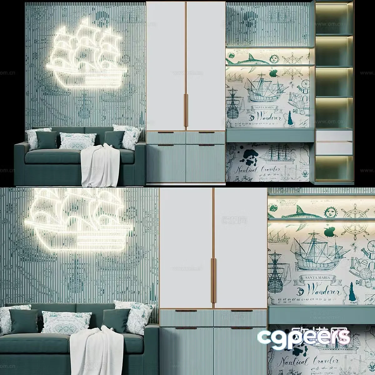Modern Nordic children’s room bookcase 3d model