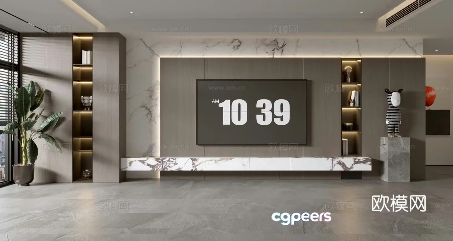 Light luxury TV background wall TV wall full wall TV cabinet d model