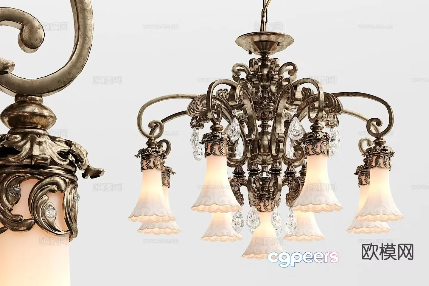 European classical metal chandelier 3d model