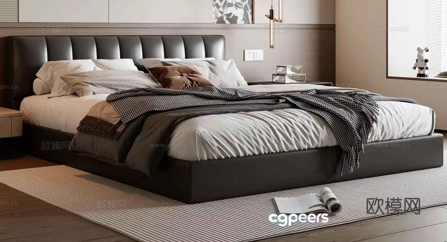 Modern black double bed 3d model