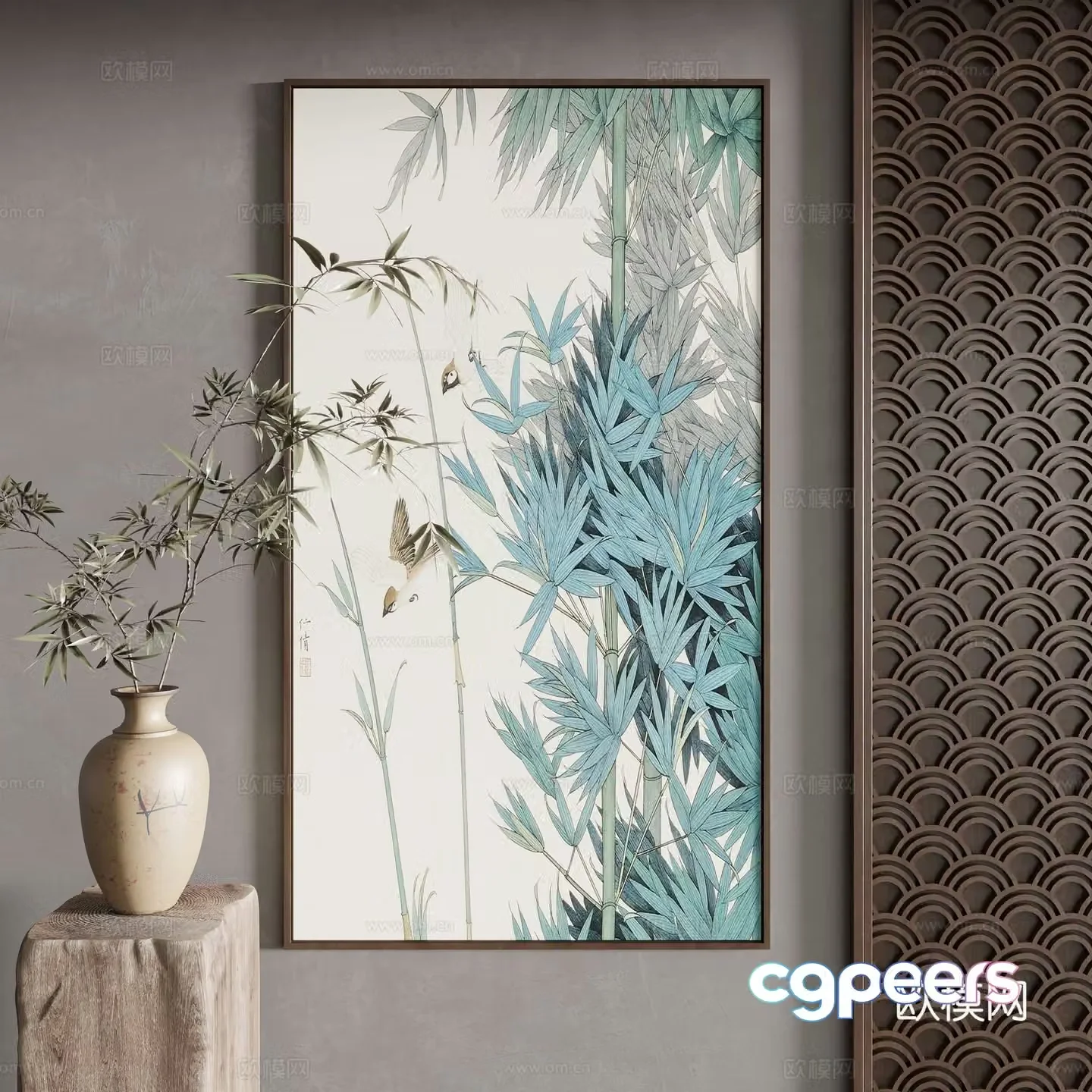 New Chinese style decorative painting 3D model
