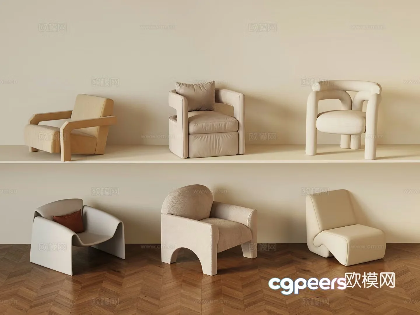 French cream chair casual sofa lazy sofa 3d model