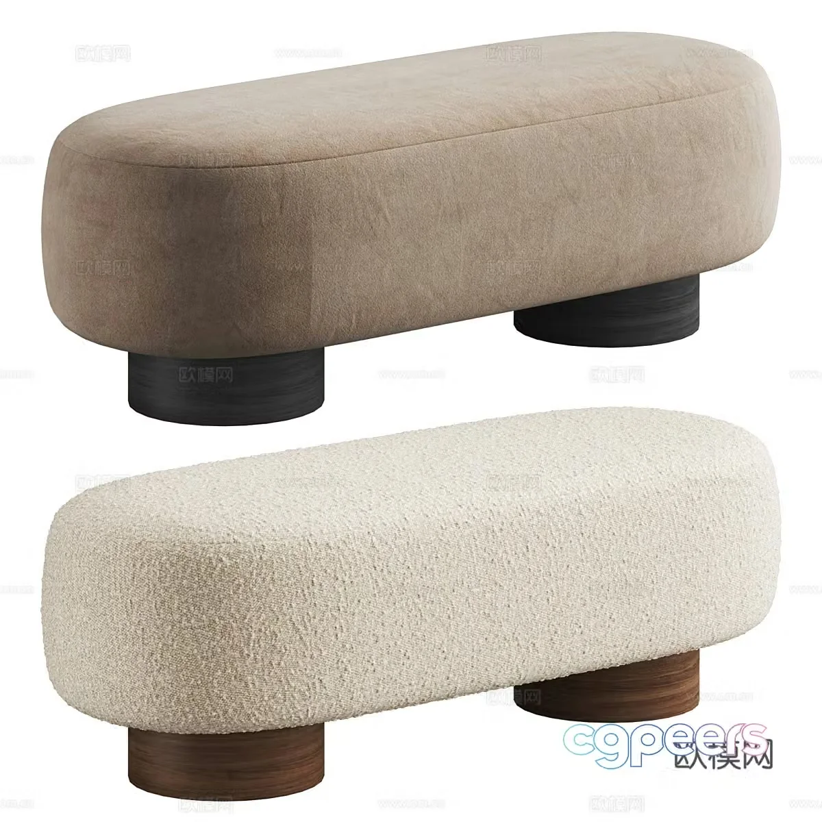 New Chinese style fabric bed tail stool 3D model