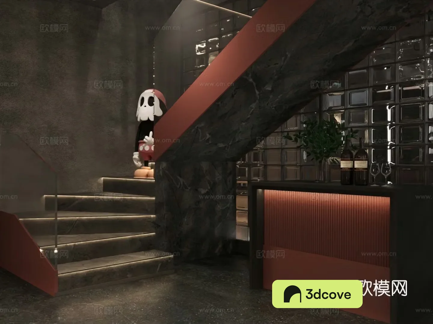 Modern industrial stairwell Stair hall Wine bar Glass partition