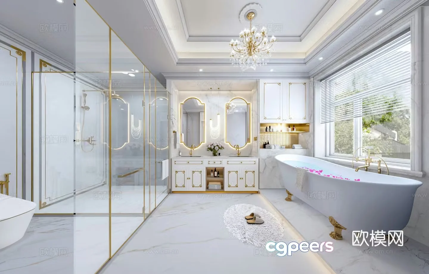 European style bathroom luxury bathroom European style bathtub European style bathroom cabinet mirror 3D model