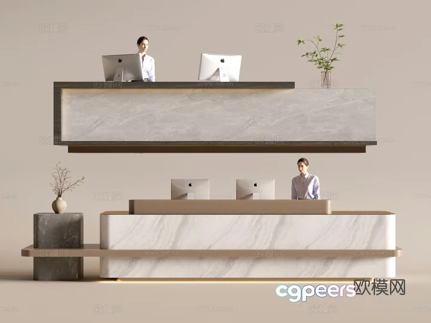 Modern company front desk reception area bar reception desk service desk 3d model