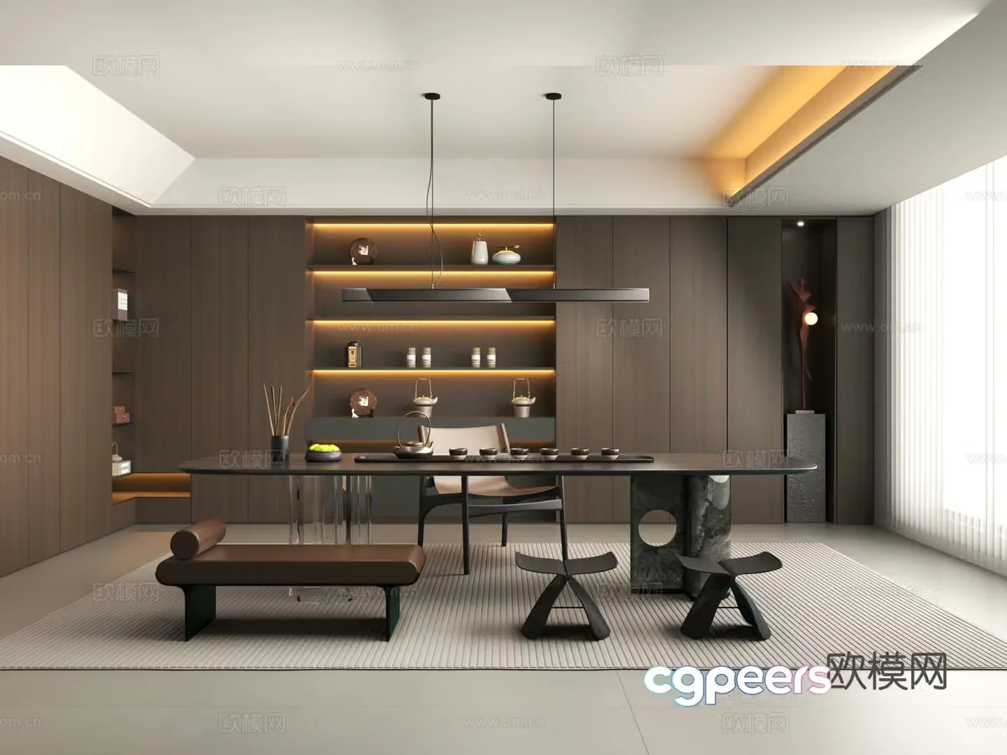 Modern Italian tea room tea room cabinet villa tea room tea table and chair combination tea table tea room jewelry placement 3D model