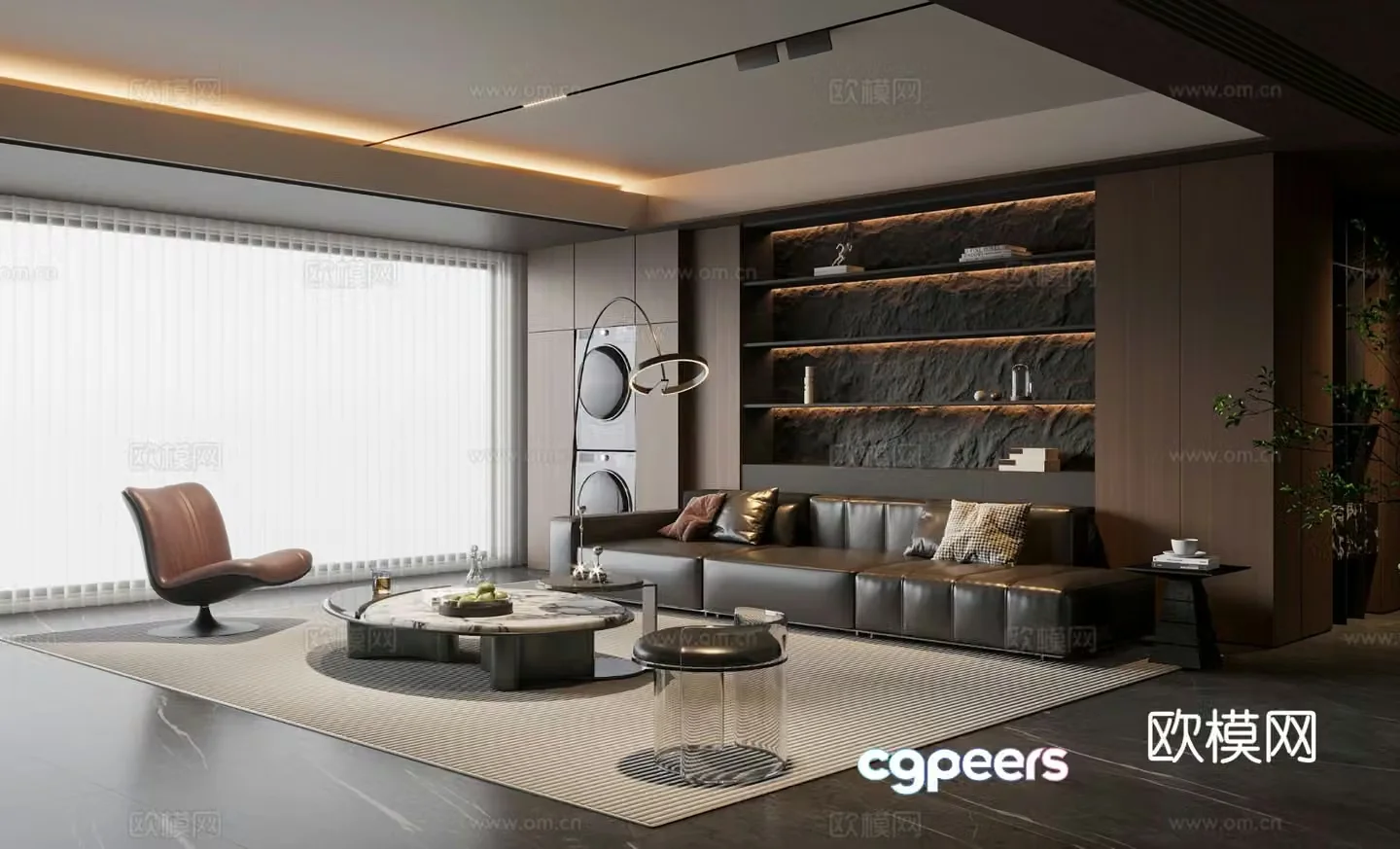 Italian living room sofa coffee table combination leisure chair sofa stool three-person sofa sofa back 3D model