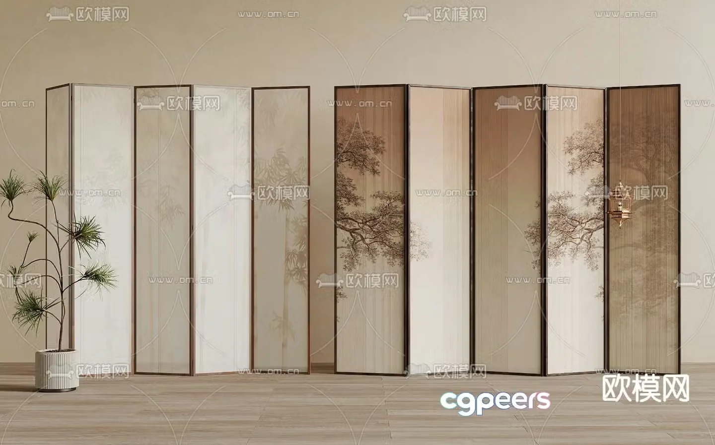 New Chinese style screen mural screen 3d model