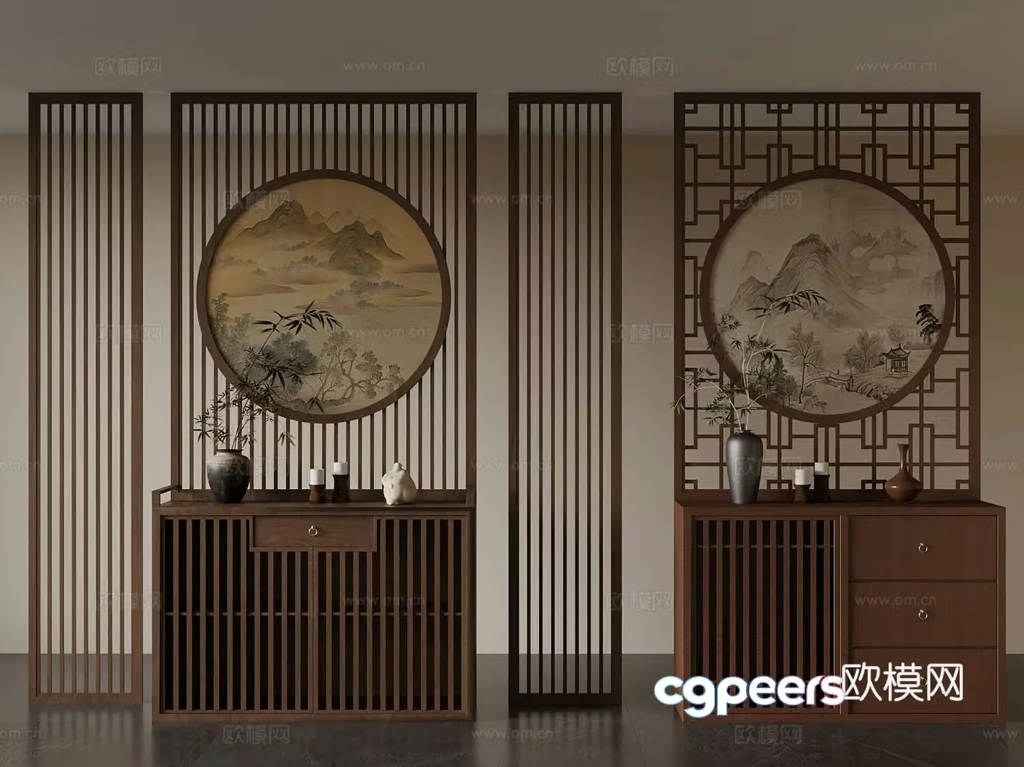 24 new Chinese style entrance partition Grid 3D model