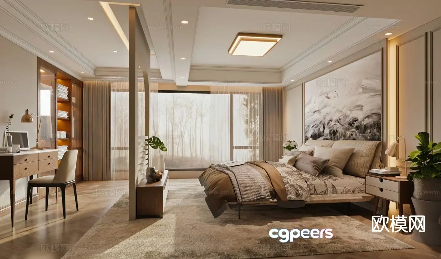 Light luxury bedroom master bedroom master room study 3d model