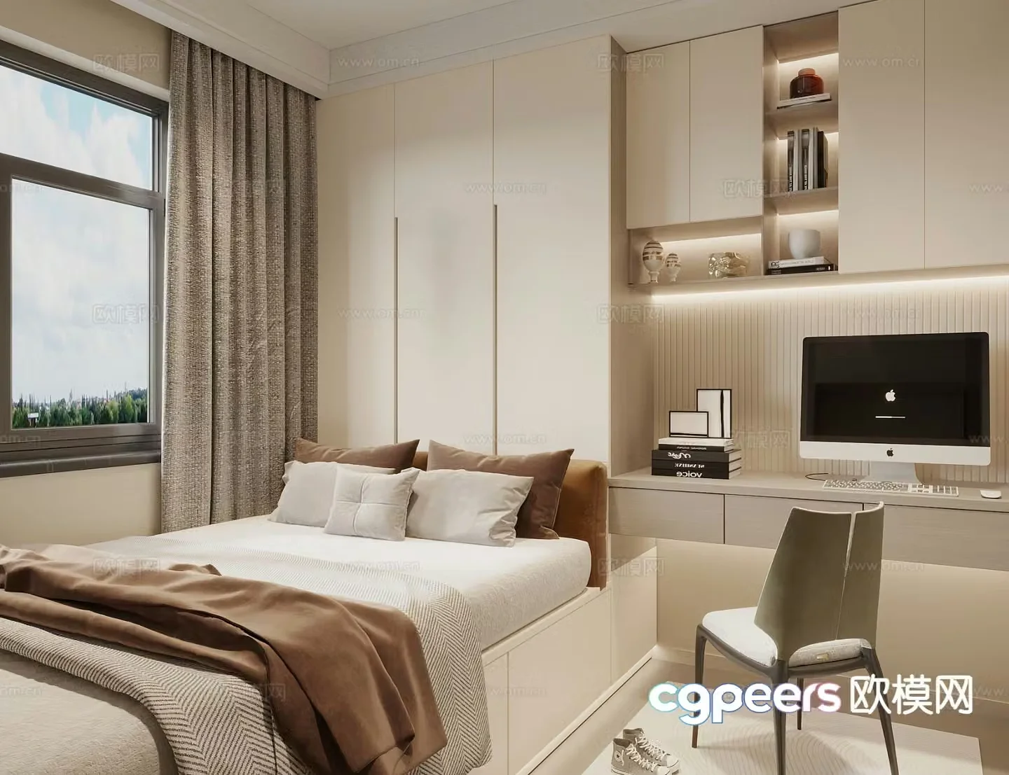 Cream style tatami bedroom 3d model