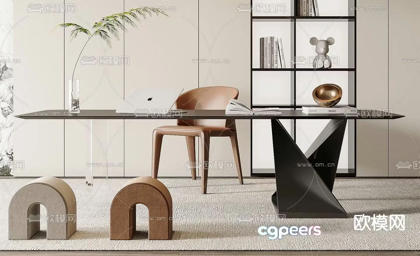 Modern desk computer desk study table 3d model