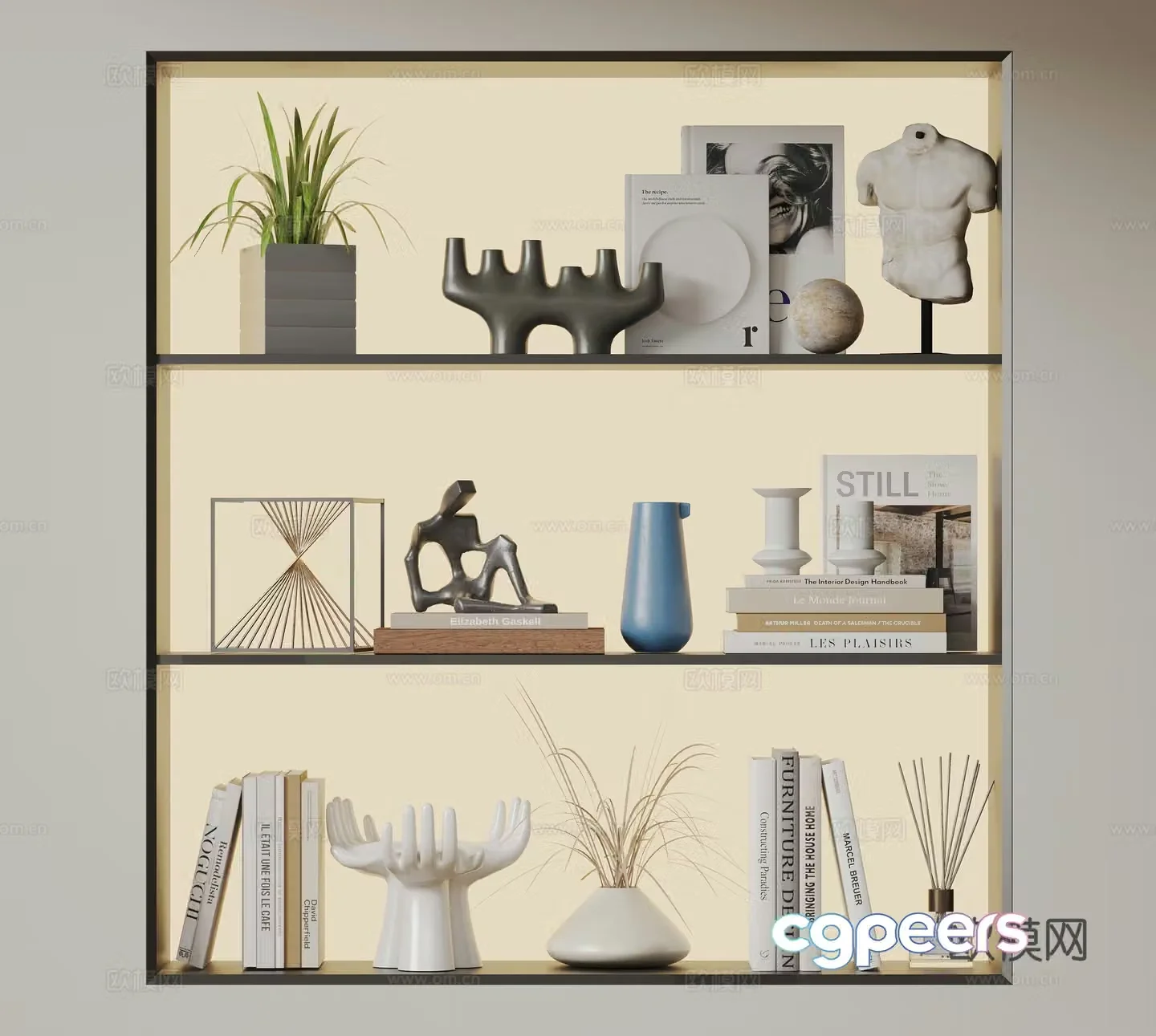 Modern ornament combination Minimalist ornament sculpture Books and books Vase ceramic 3d model
