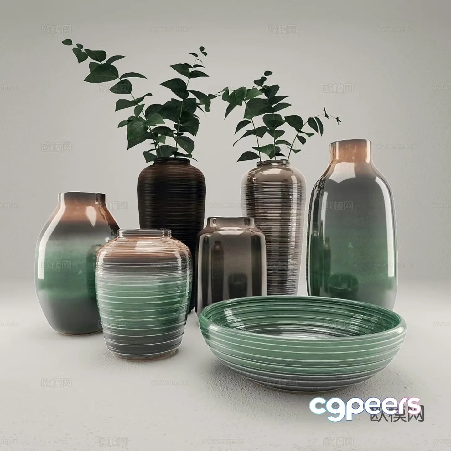 Modern ornaments vases flowers ceramic ware 3d model