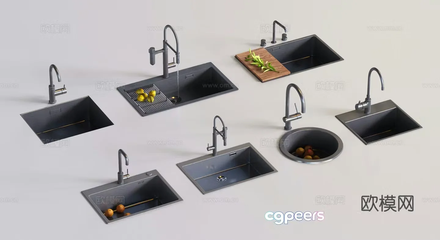 Modern Kitchen Washing Basin Washing Difinga Sink Single Slice 3D Model 3D Model