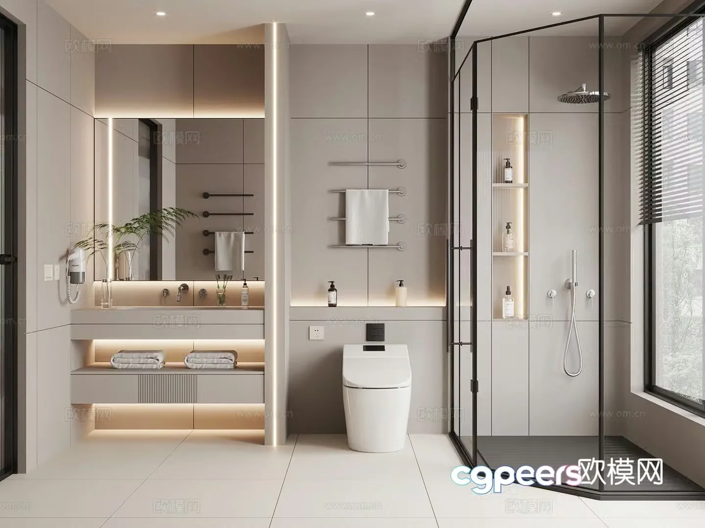 Middle-aged bathroom bathroom cabinet toilet shower 3D model
