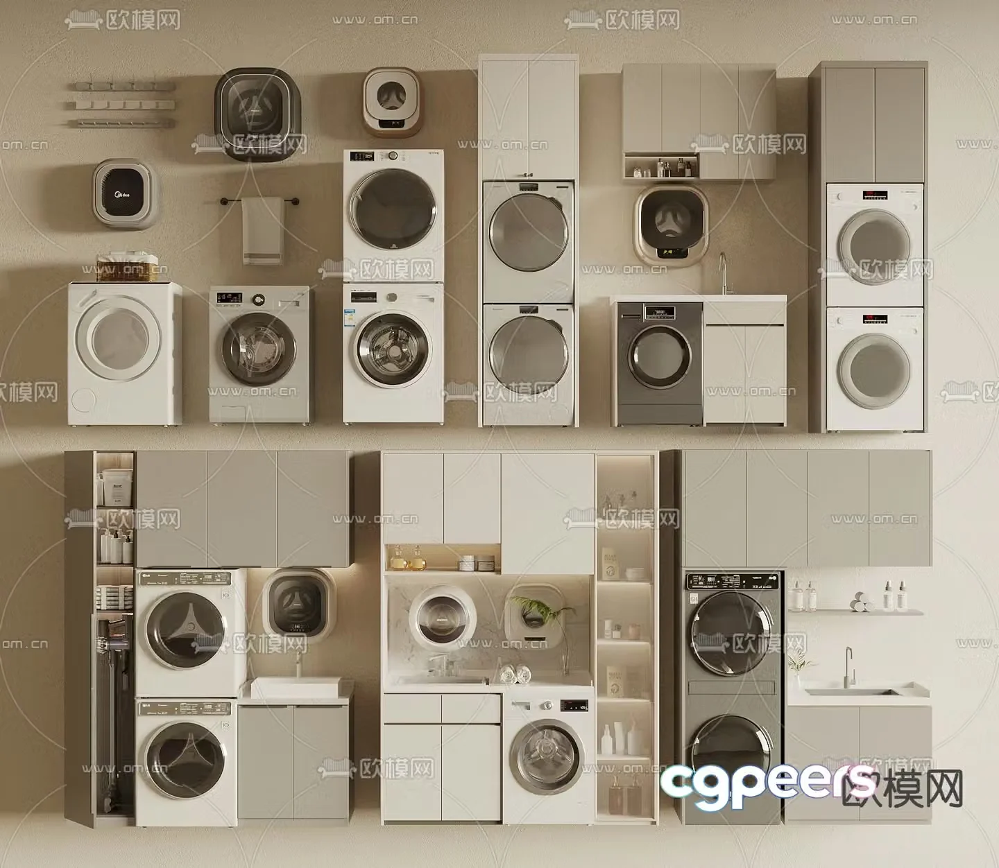 Balcony cabinet washing machine cabinet 3d model