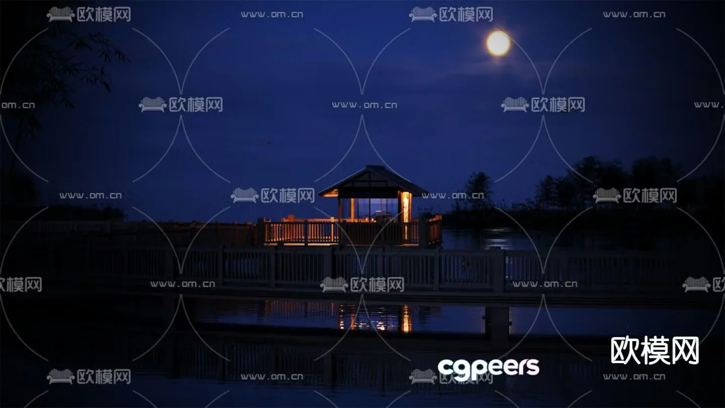 Chinese-style park pavilion rest pavilion night view 3D model