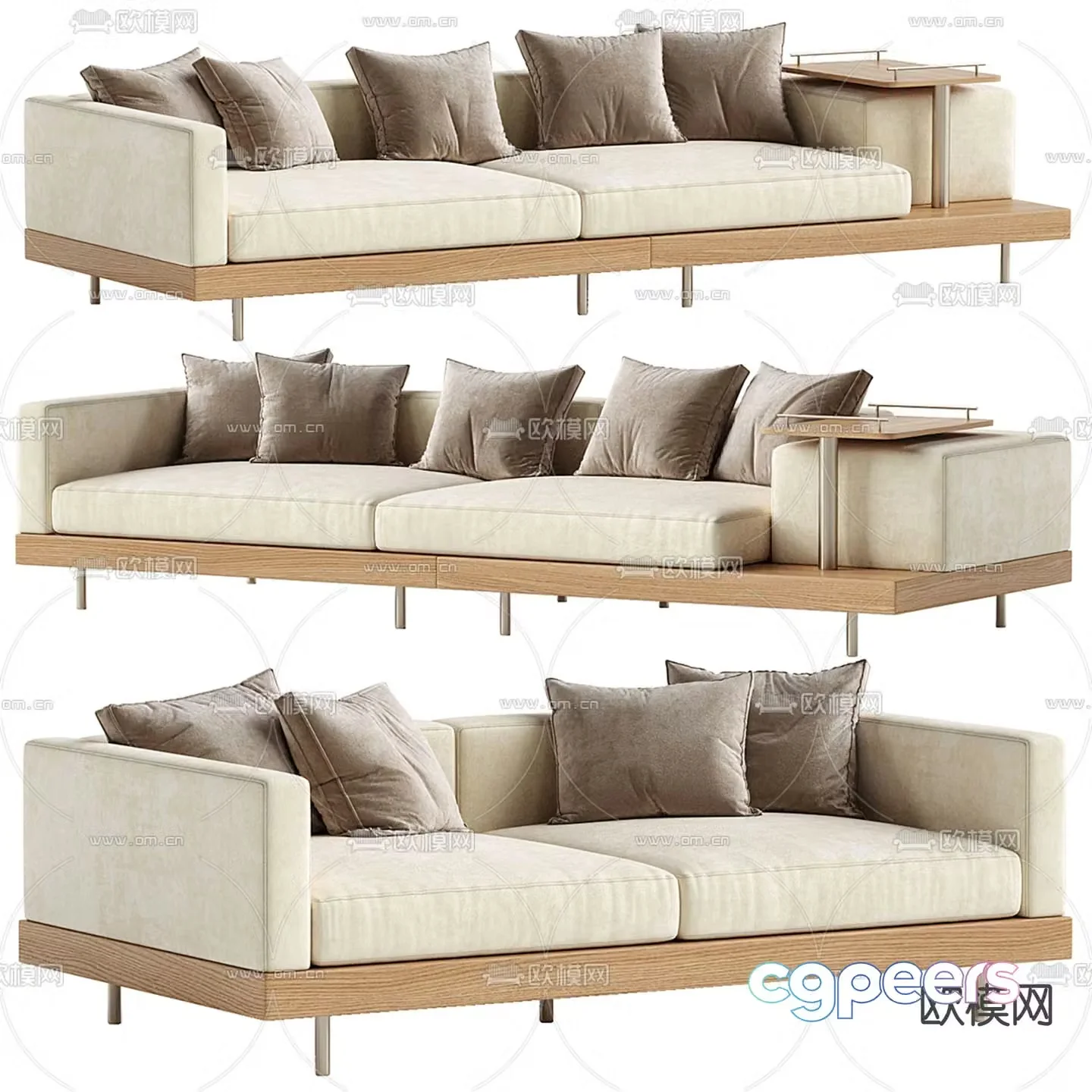 Japandi wooden sofa 3d model