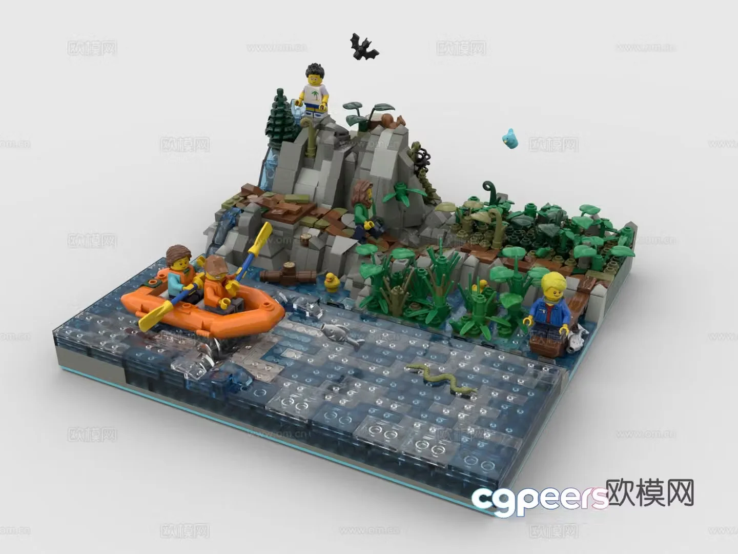 LEGO LEGO Toys Building Blocks Lakeside Scene Forest Greening Plants 3D Model