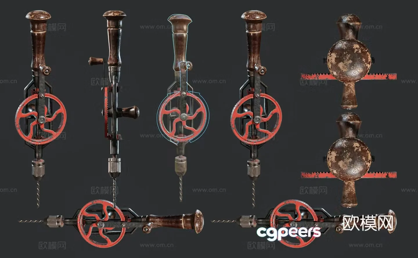 Retro hand drill Industrial equipment hand drill Industrial equipment parts combination Hand drill Combination 3D model