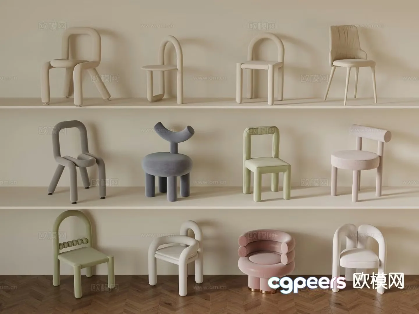 Cream style chair leisure chair children’s chair 3d model