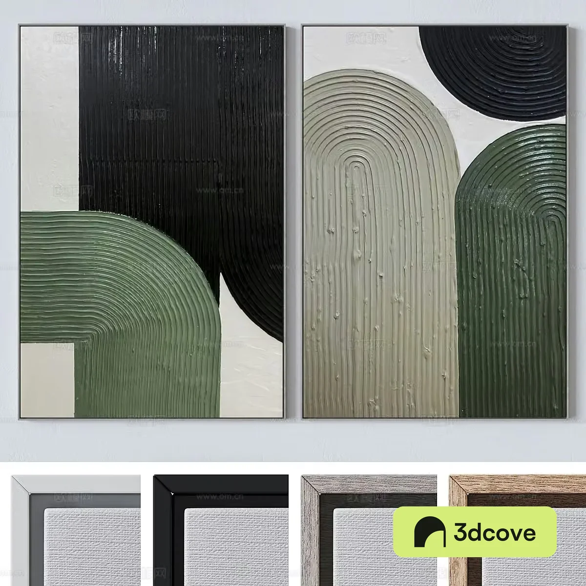Modern gray green abstract pattern hanging painting combination