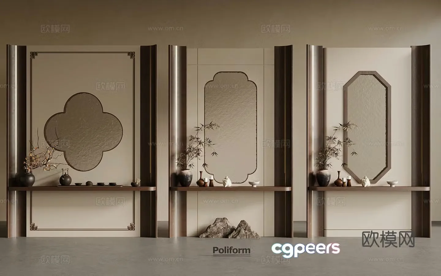 New Chinese style entrance partition 3D model