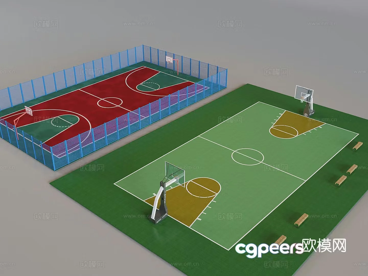 Basketball court sports court court fence guardrail 3d model