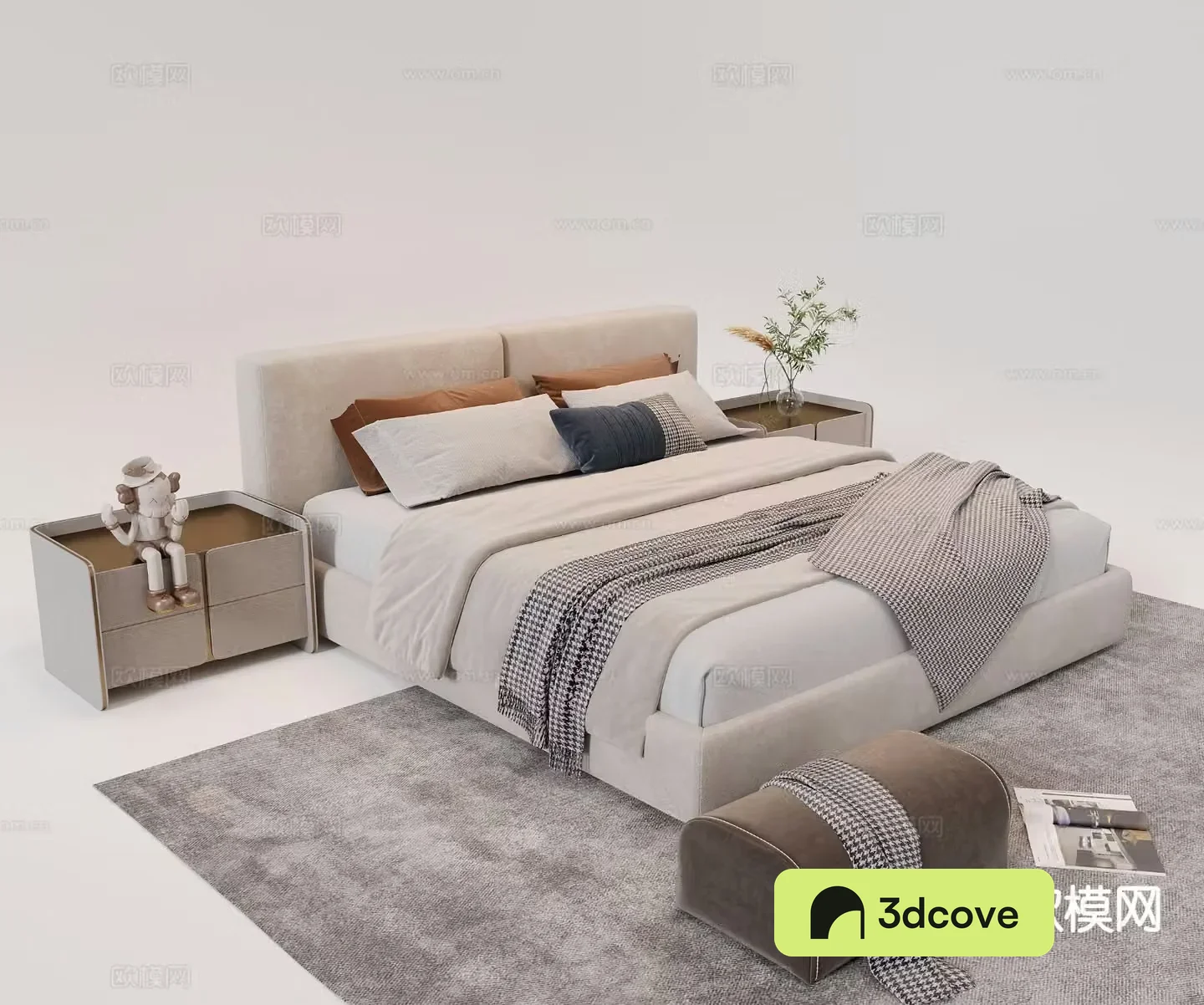Modern double bed soft bedside table