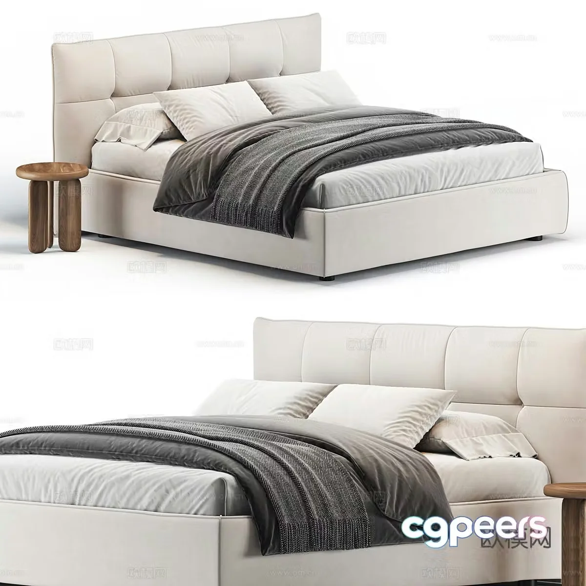 Modern fabric double bed 3d model