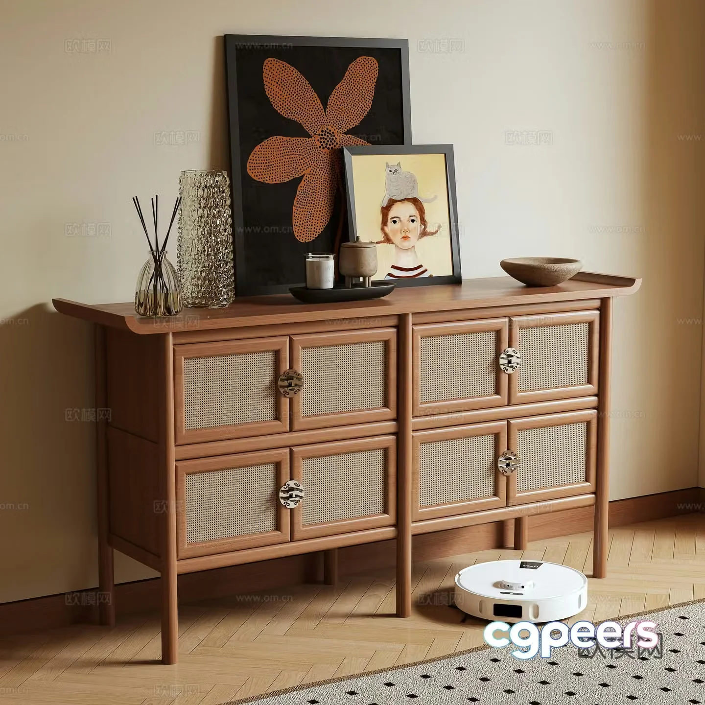 New Chinese style entrance cabinet end view cabinet side cabinet 3D model