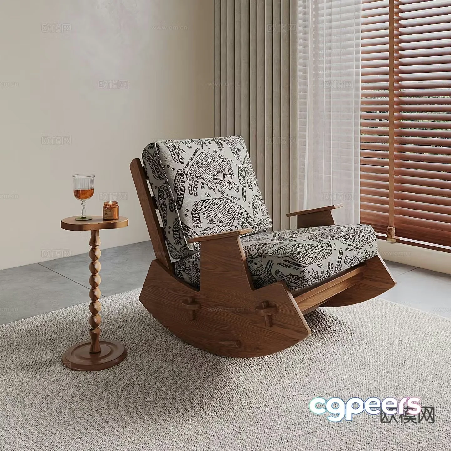 Medieval style retro chair rocking chair leisure chair 3d model