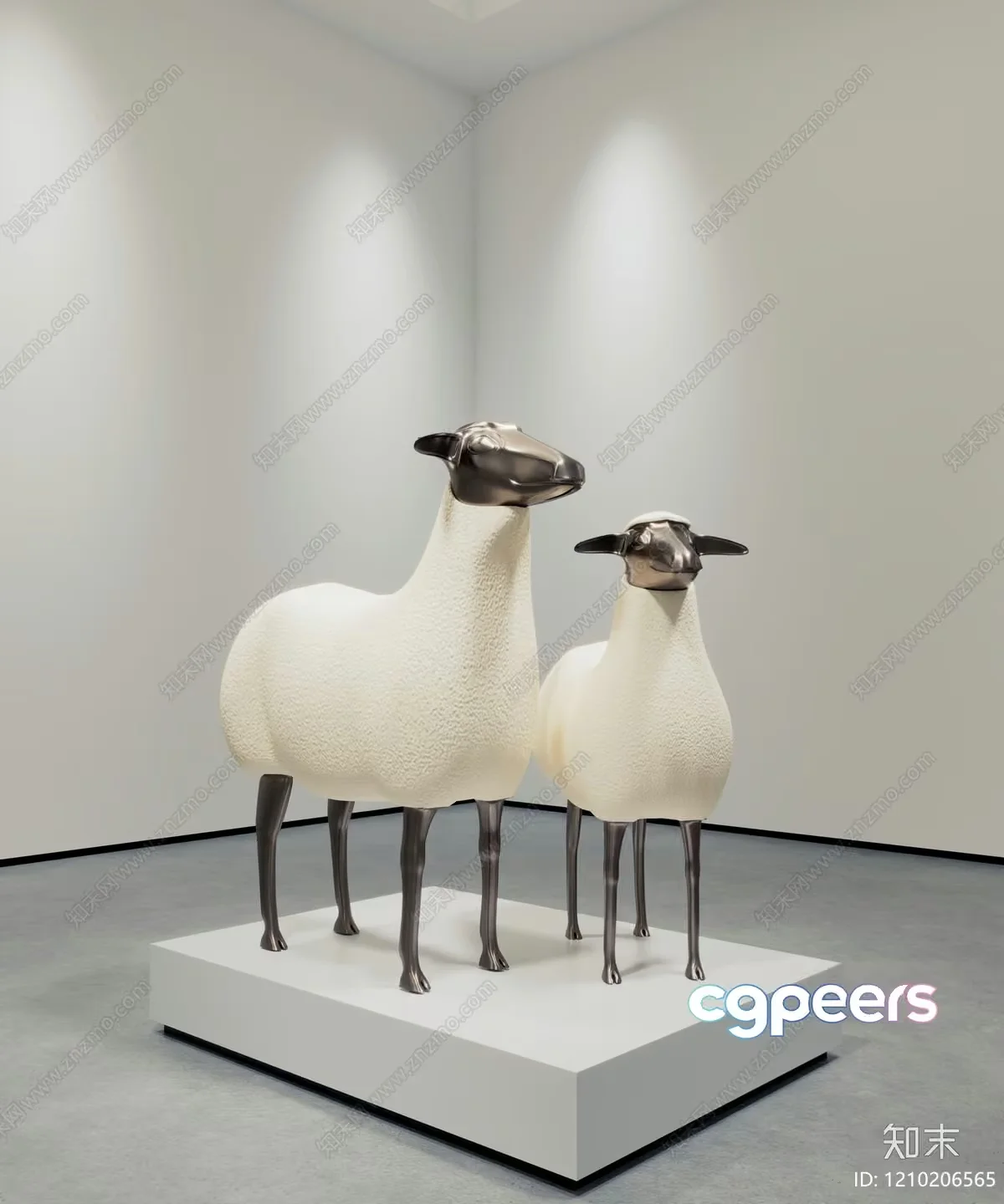 Two Sheep Statues In A Room 3D Model – 7353 – VRAY Render