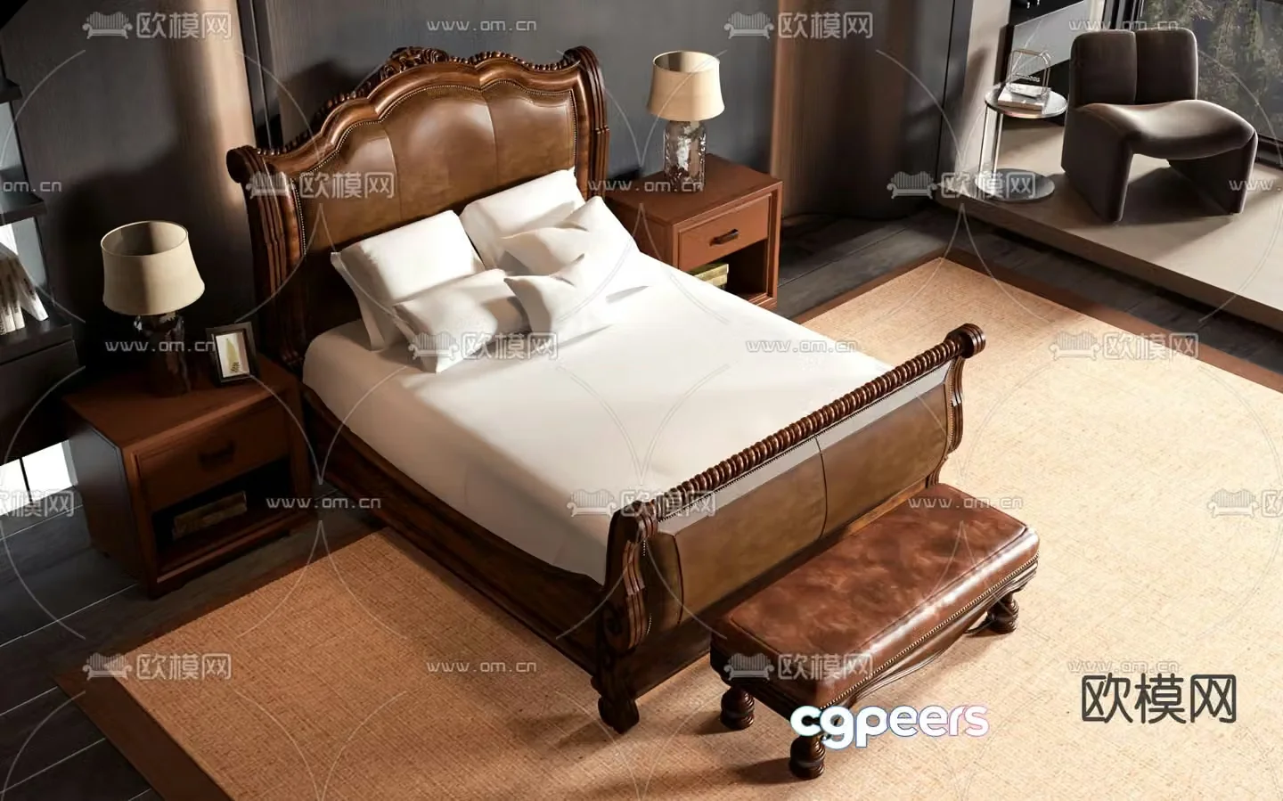 American double bed 3d model