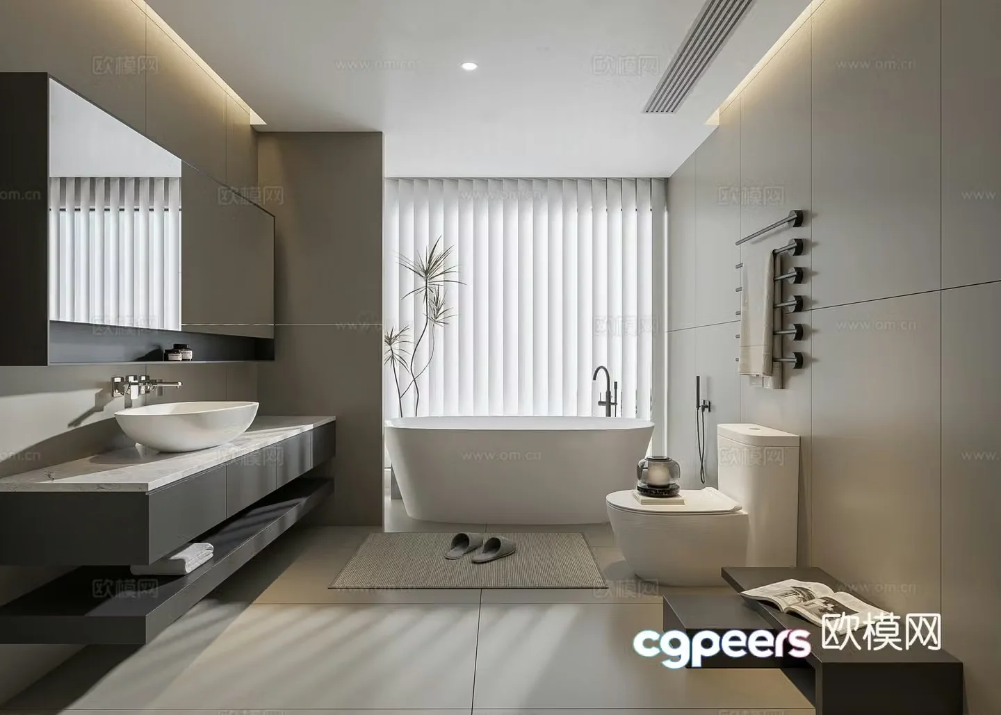 Modern bathroom bathroom cabinet washbasin mirror cabinet toilet 3d model