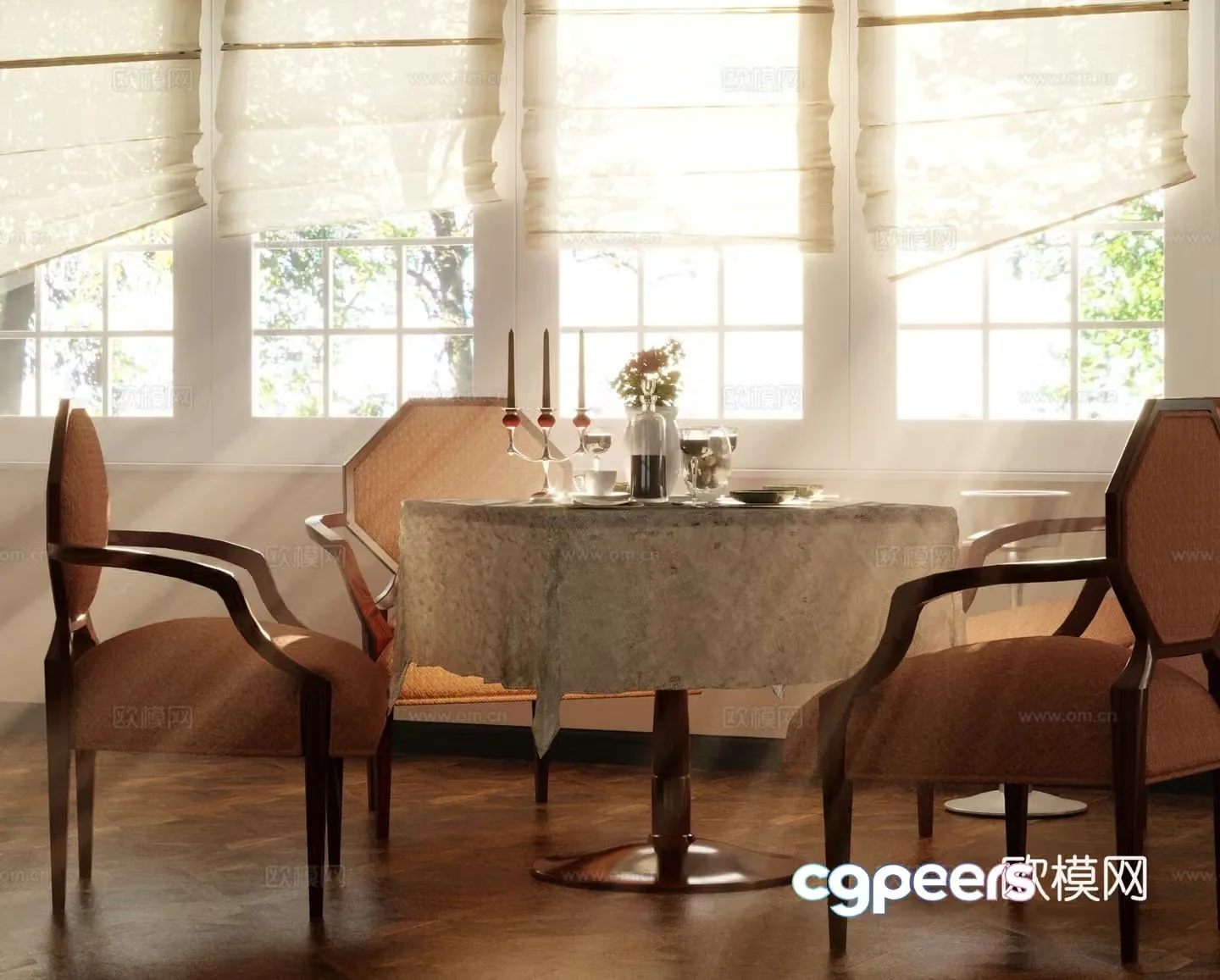 American dining table and chairs 3d model