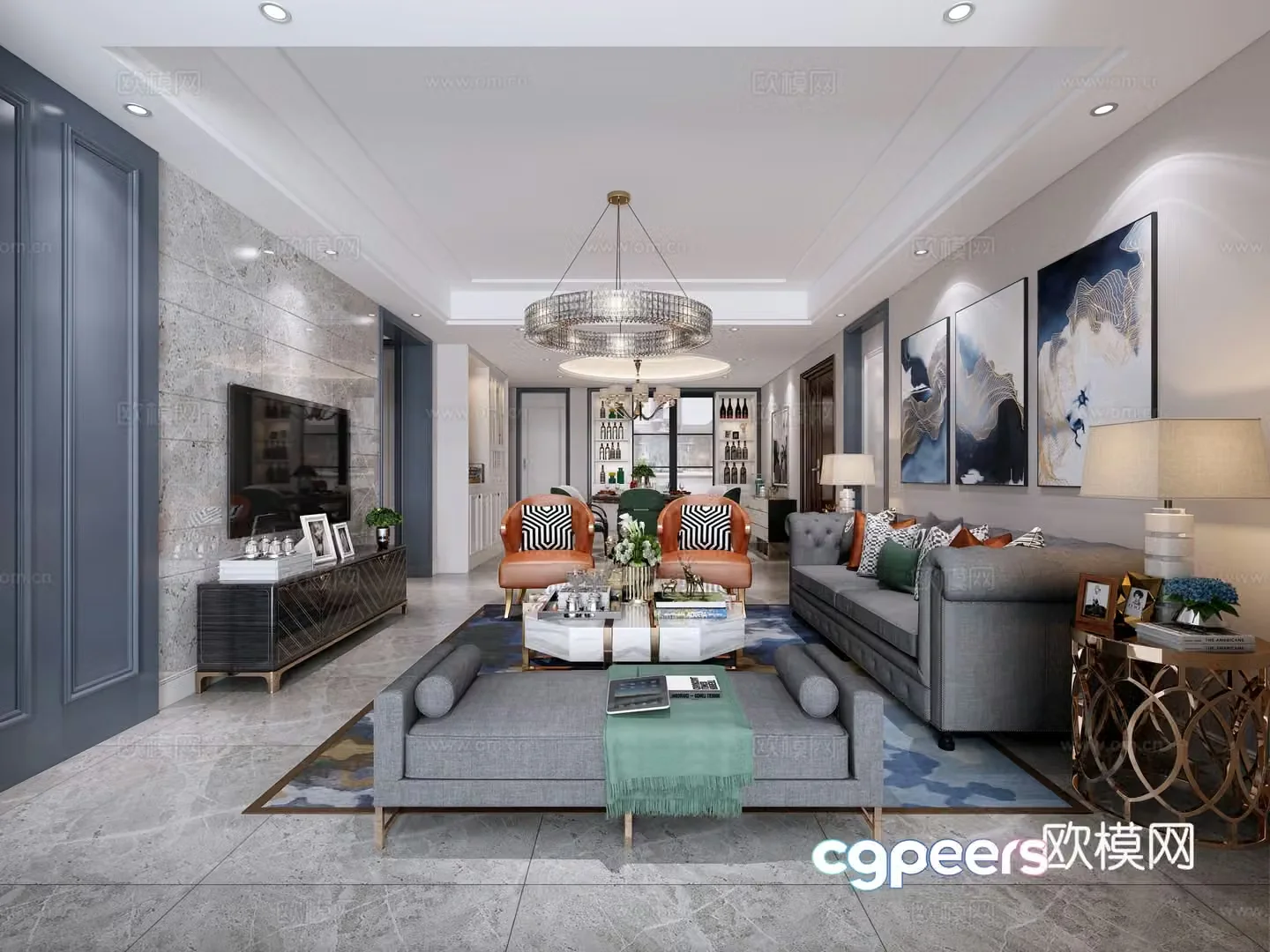Postmodern living and dining room 3D model